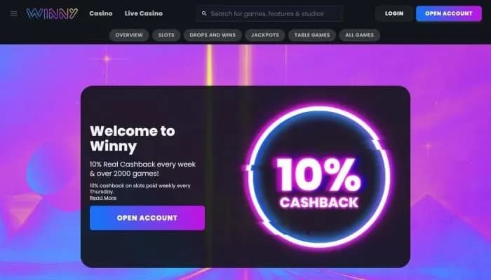 Winny Casino website screenshot