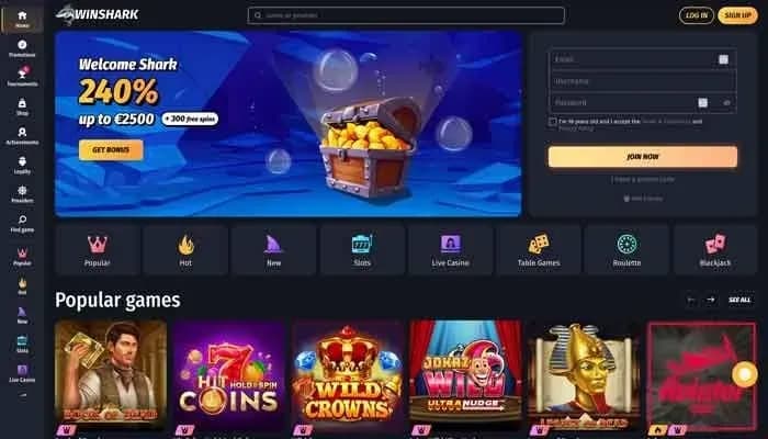 Winshark Casino website screenshot