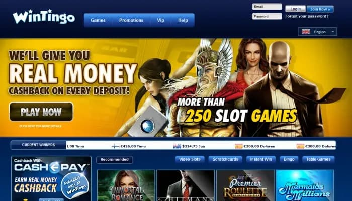 WinTingo Casino website screenshot