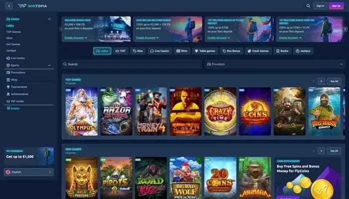 Wintopia Casino website screenshot