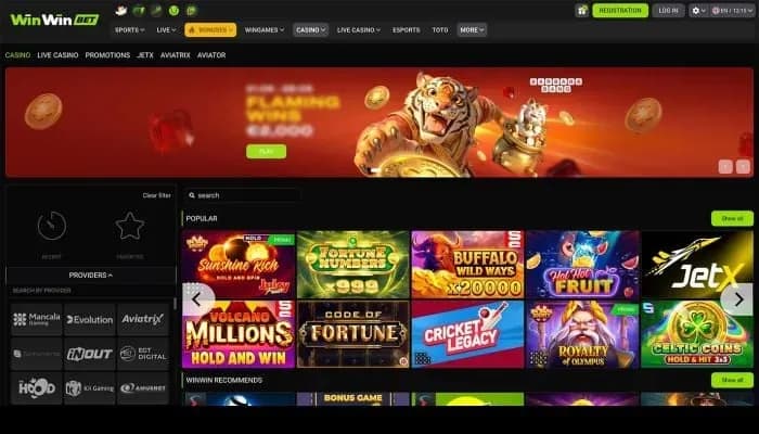 WinWinBet Casino website screenshot