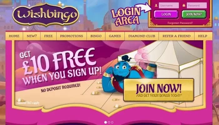 Wish Bingo Casino website screenshot