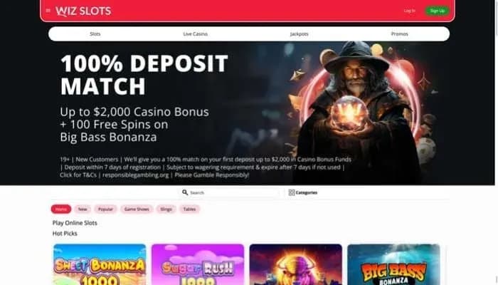 Wiz Slots Casino website screenshot