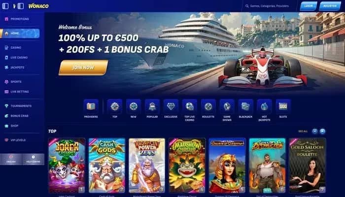 Wonaco Casino website screenshot