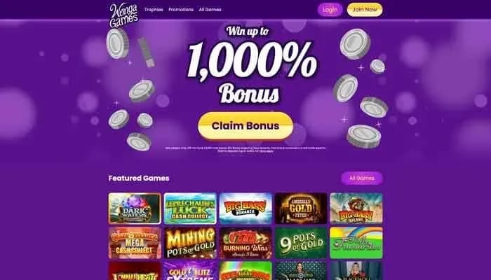 Wonga Games Casino website screenshot
