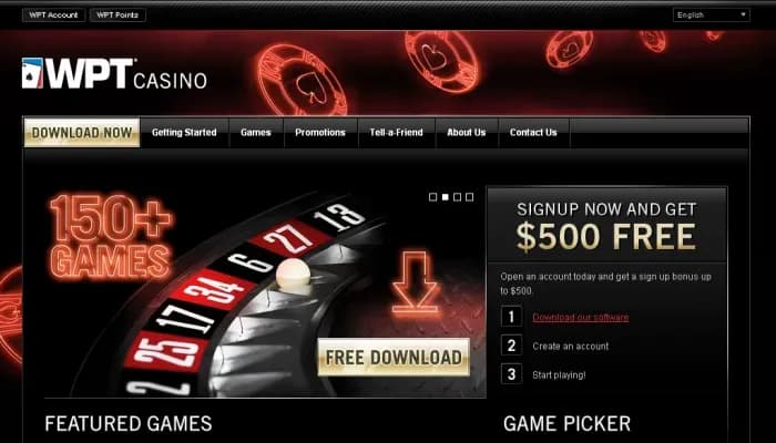 WPTCasino website screenshot