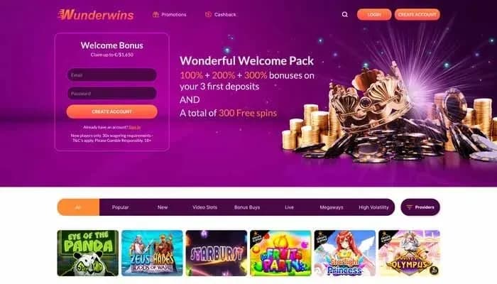 Wunderwins Casino website screenshot