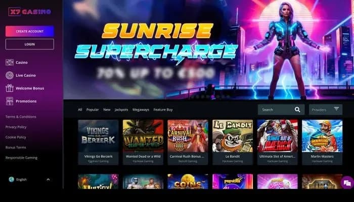 X7 Casino website screenshot