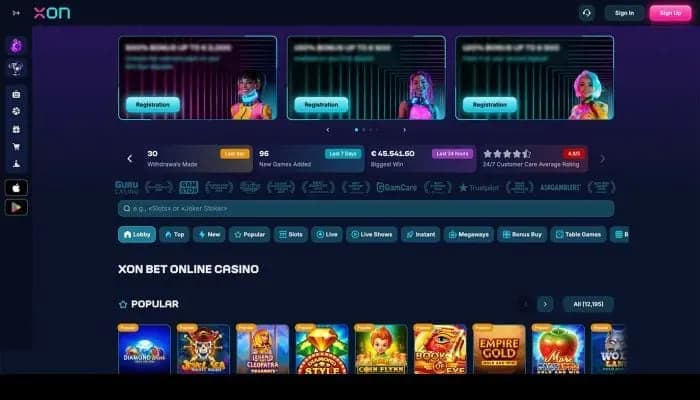 Xon Bet Casino website screenshot