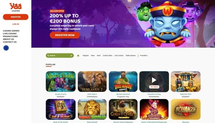 YaaCasino website screenshot