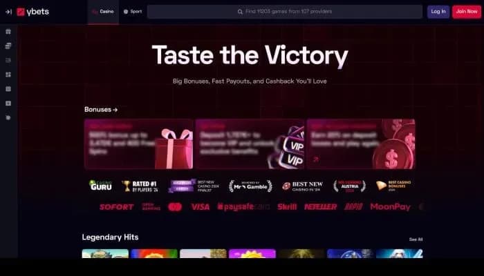 Ybets Casino website screenshot