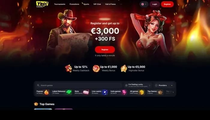 Yep Casino website screenshot
