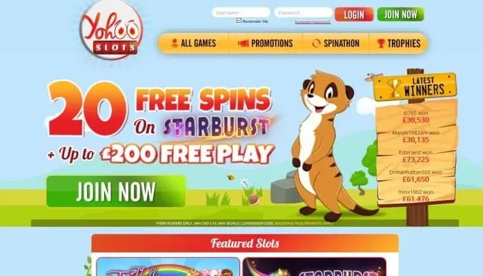 Yohoo Slots Casino website screenshot