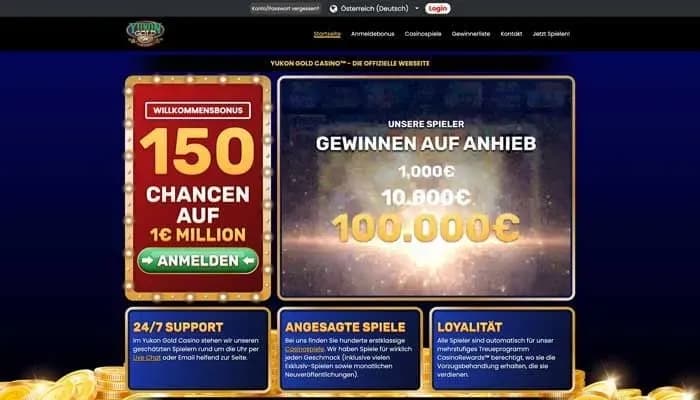 Yukon Gold Casino website screenshot