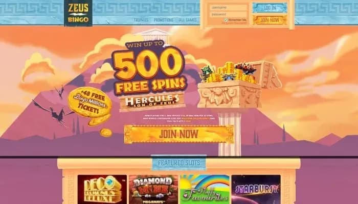 Zeus Bingo Casino website screenshot