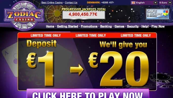 Zodiac Casino website screenshot