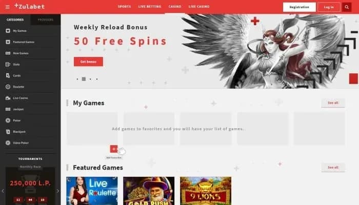 Zulabet Casino website screenshot