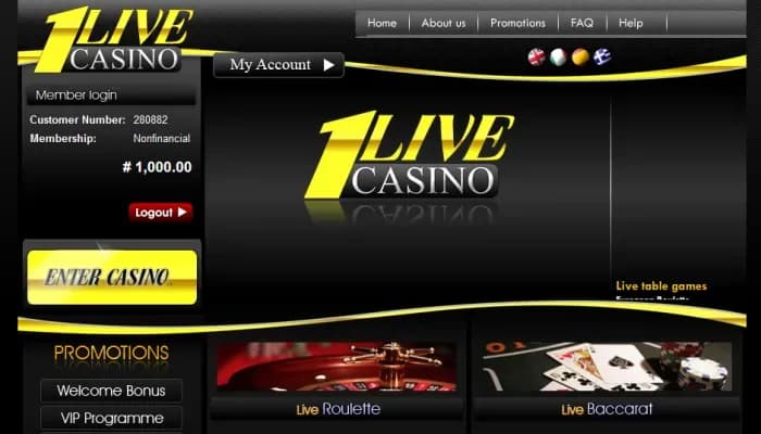 Captura del sitio web de 1 Live Casino