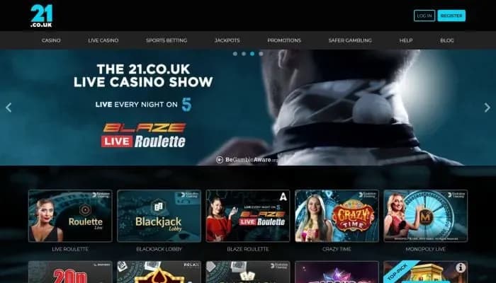 Captura del sitio web de 21.co.uk Casino