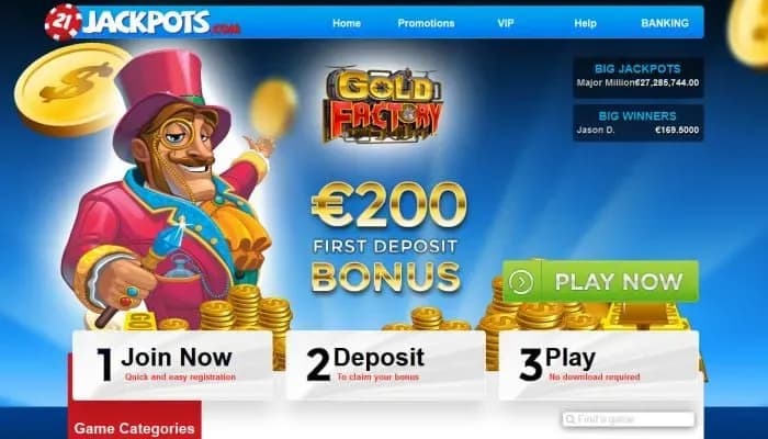 Captura del sitio web de 21Jackpots Casino