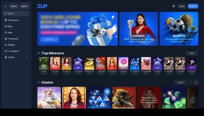 Captura del sitio web de 2UP Casino
