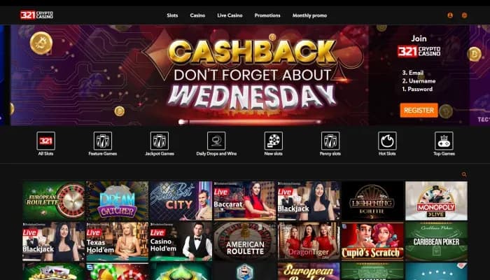 Captura del sitio web de 321Crypto Casino
