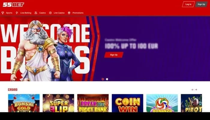 Captura del sitio web de 55BET Casino