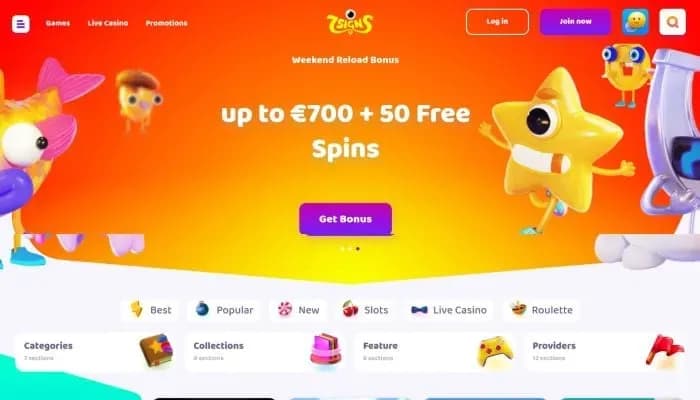 Captura del sitio web de 7Signs Casino