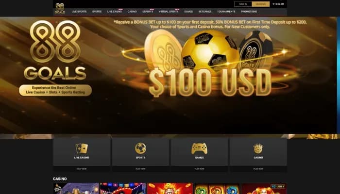 Captura del sitio web de 88Goals Casino