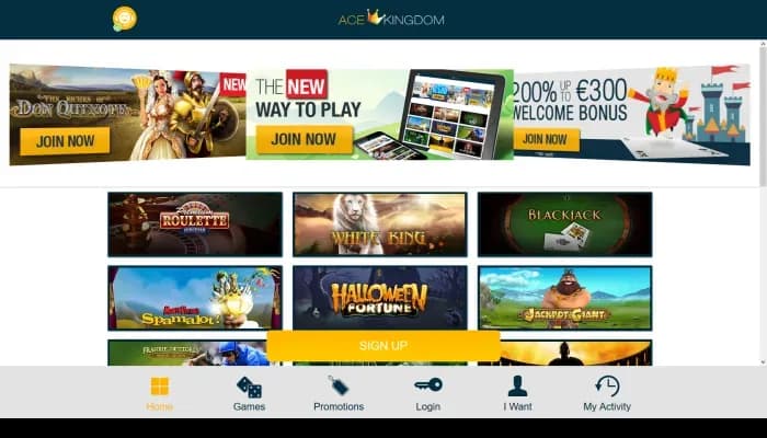 Captura del sitio web de Ace Kingdom Casino