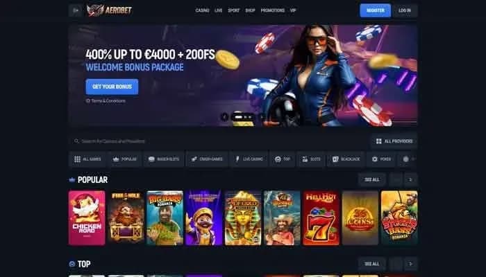 Captura del sitio web de Aerobet Casino