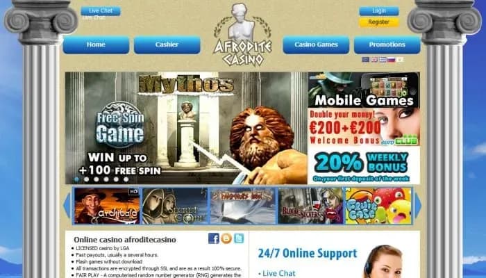 Captura del sitio web de AfroditeCasino