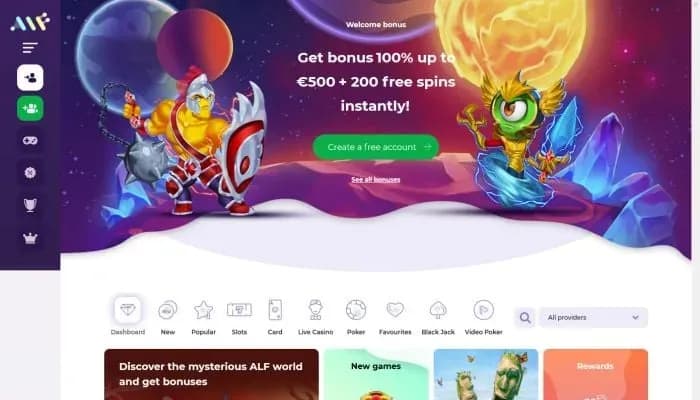 Captura del sitio web de Alf Casino