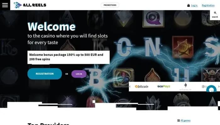 Captura del sitio web de AllReels Casino