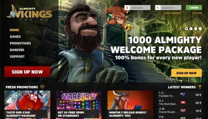 Captura del sitio web de Almighty Vikings Casino