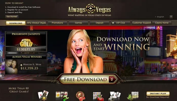 Captura del sitio web de Always Vegas Casino