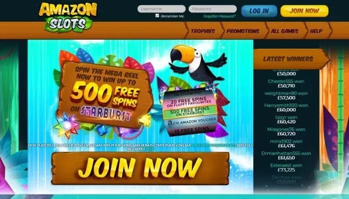 Captura del sitio web de Amazon Slots Casino