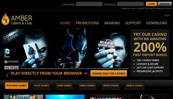 Captura del sitio web de Amber Casino Club