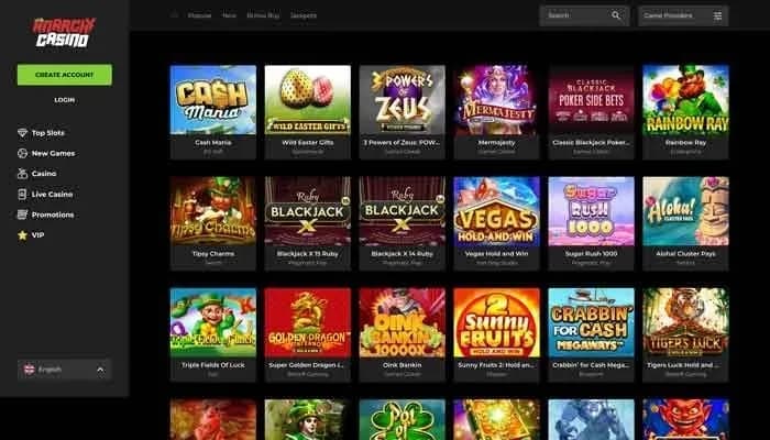 Captura del sitio web de Anarchy Casino