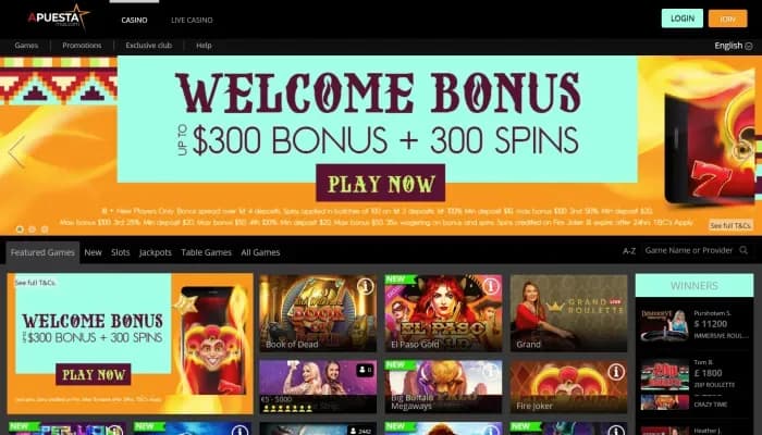 Captura del sitio web de ApuestaMos Casino