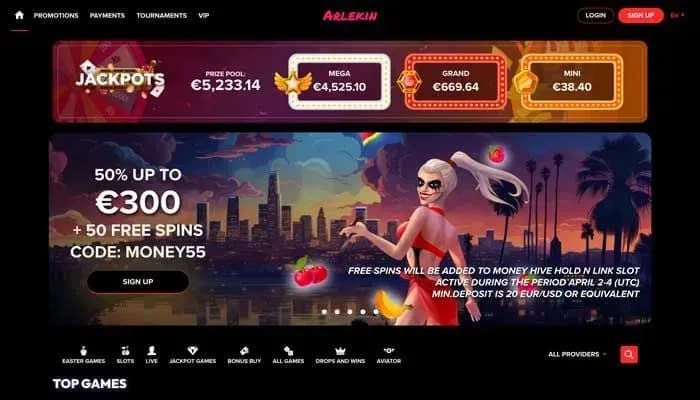 Captura del sitio web de Arlekin Casino