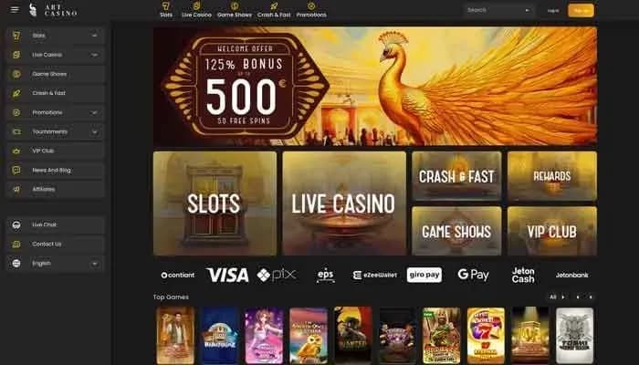 Captura del sitio web de ArtCasino