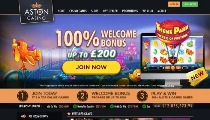 Captura del sitio web de Aston Casino