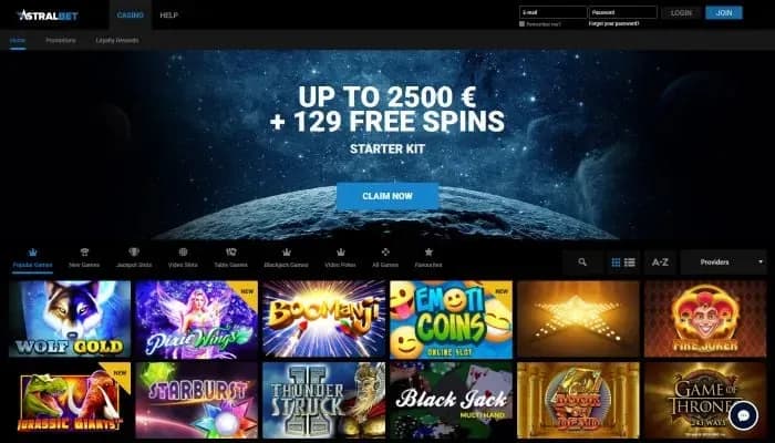 Captura del sitio web de AstralBet Casino