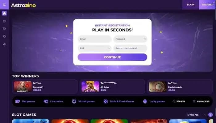 Captura del sitio web de Astrozino Casino