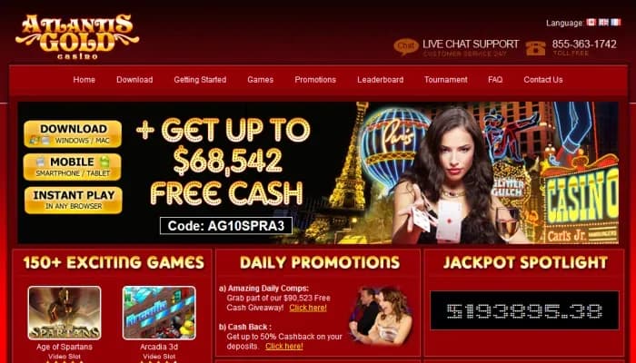 Captura del sitio web de Atlantis Gold Casino