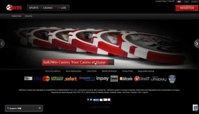 Captura del sitio web de Ball2Win Casino