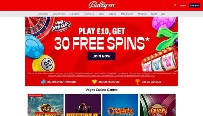 Captura del sitio web de Bally Bet Casino