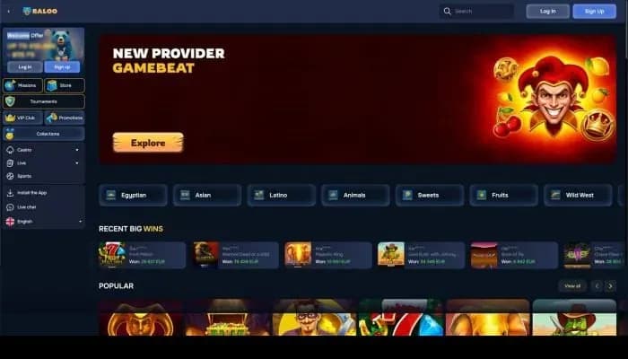Captura del sitio web de Baloo.bet Casino