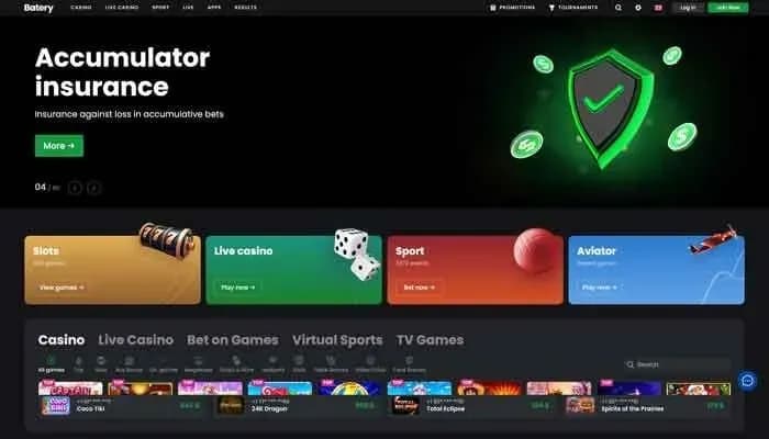 Captura del sitio web de Batery.win Casino